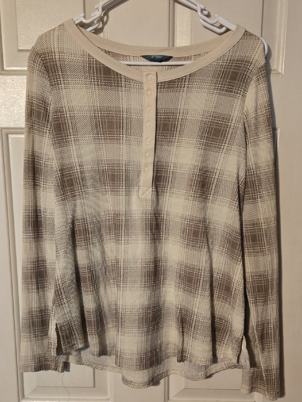 Terra & Sky Cream and Brown Textured Henley Top